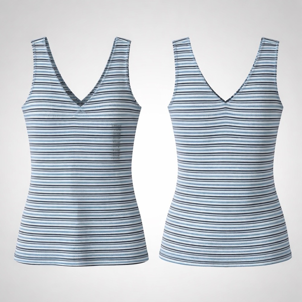 Arizona Jean Company Womens XL Striped Ribbed V-Neck Tank‎ Top Blue White Cotton